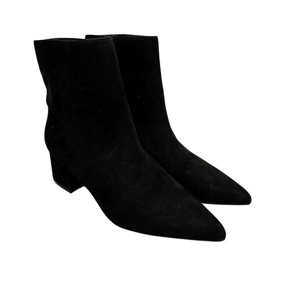 Marc Fisher Black suede ankle boots pointy toes mid-high block heels US 7.5M - Picture 1 of 10